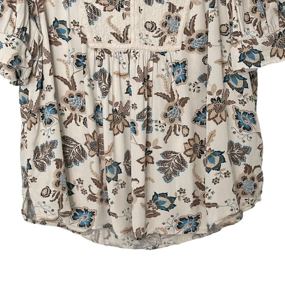 Lane Bryant Plus Size Smocked Floral Top Short-Sleeve Split-Neck Bib Top (14) - Picture 13 of 15